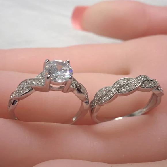 (Size7)New 2pc Wedding 925 Silver Ring - Picture 3 of 4